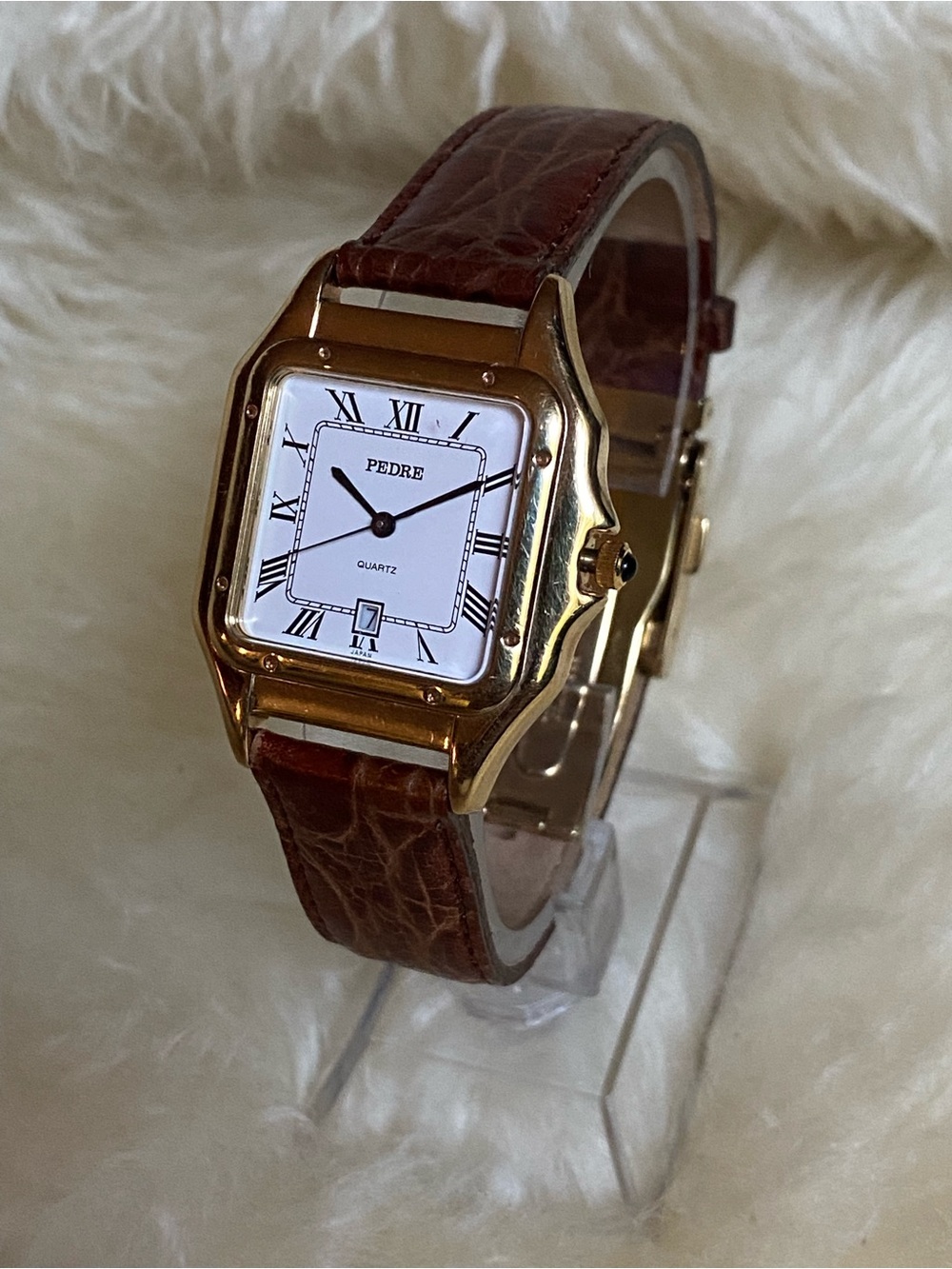 Women's Pedre Gold Case Brown Leather Strap Watch Roman Numerals
